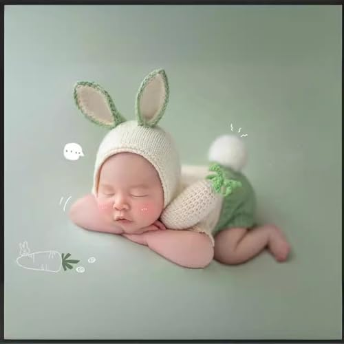 Newborn Baby Bunny Rabbit Crochet Knitted Photography Props Newborn Baby Outfits Diaper Costume - color: Green
