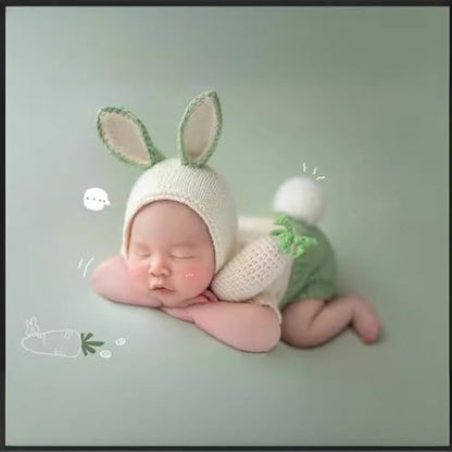 Newborn Baby Bunny Rabbit Crochet Knitted Photography Props Newborn Baby Outfits Diaper Costume - color: Green