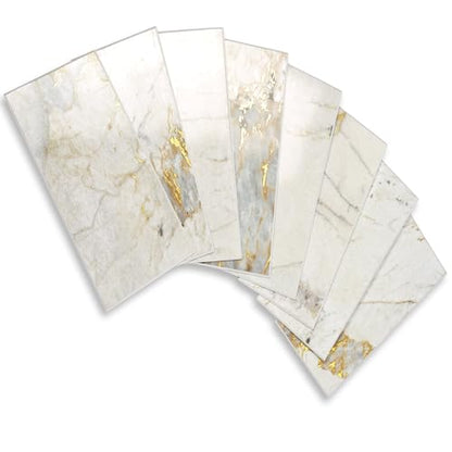 Vamos Tile 100-Piece Peel and Stick Backsplash Seamless Tile,3''x6'' Glossy Pandora Marble with Gold Veining PVC Subway Tile,Stick on Backsplash for Kitchen/Bathroom/Laundry Room - color: Pandora Marble with Gold Veining
