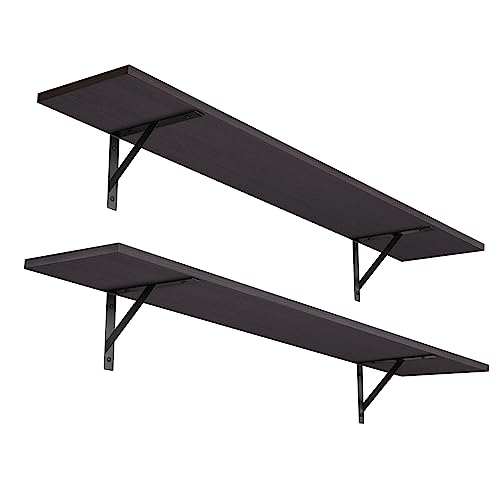 DINZI LVJ Long Wall Shelves, 47.3Inch Wall Mounted Shelves Set of 2, Extra Large Wall Storage Ledges with Sturdy Metal Brackets for Living Room, Bathroom, Bedroom, Kitchen, Espresso - color: Espresso, size: 47.3 Inch
