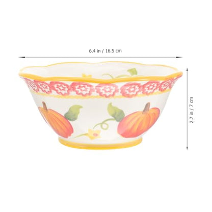 balacoo Ceramic Pumpkin Serving Bowl Large Food Serving Dish Embossed Pumpkin Design Retro Kitchen Fruit Dessert Bowl for Thanksgiving and Halloween Tableware