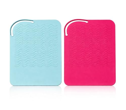 2-Pack Heat Resistant Silicone Mat for Hair Styling Tools – for Flat Iron, Curling Iron & Hot Hair Tools, Heat Proof Pad for Bathroom & Vanity Non-Slip Countertop Protector (Sassy Pink/Pastel Blue) - color: Sassy Pink/ Pastel Blue