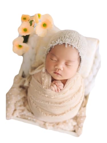 Zeroest Newborn Photo Props Hat Blanket Photography for Babies Cloth Wrap Hats Set Baby Boy Girl Photo Shoot Outfits (Beige Sand) - color: Beige Sand