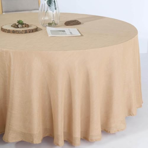 Efavormart 120" Natural Premium Faux Linen Round Tablecloth | Textured Wrinkle Free Tablecloth - color: Natural, size: 120" (Round)