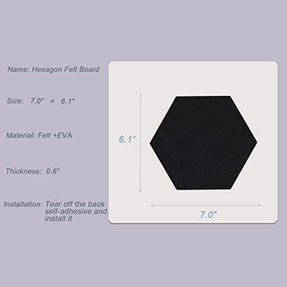 LAJAR 8 Pcs Hexagon Felt Bulletin Board Tiles, Self Adhesive Felt Pin Board Wall Tiles for Photos, Pictures, Memos (Black) - color: Black