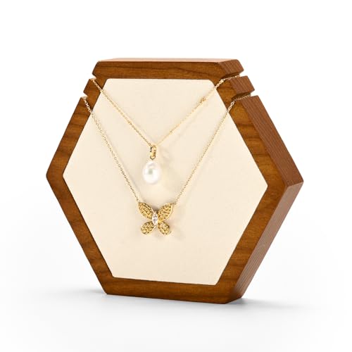 Solid Wood Hexagon Necklace Holder Stand Retail Hanging Jewelry Necklace Stand Display for Vendors(Beige) - color: Beige