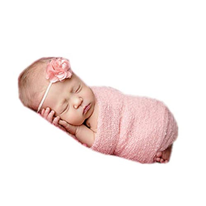 Newborn Photography Props Wrap Stretch Long Ripple Blanket Yarn Baby Photo Props Boy Girl Cloth Fabric Layer - color: Pink