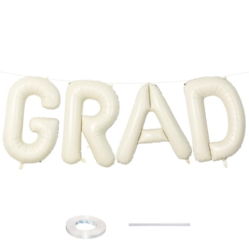 40 Inch Beige GRAD Balloons for Graduation Party Decorations, Large Cream White Sand Grad Balloons Letter, Ivory Alphabet Grad Banner Sign for Class of 2026 Congrats Grad Party Decor Supplies - color: Gream - Grad