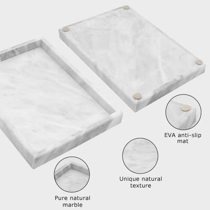 Marble Bathroom Tray,Pure Natural Marble Vanity Tray,Marble Tray for Kitchen Counter Non-Ceramic/Non-Resin,Stone Tray 12 x 8 inch (White) - color: White