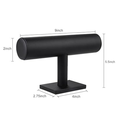 TENINYU Hovering T-Bar Bracelet Necklace Earring Bangle Pendants Anklet Tower Watch Key Jewelry Display Stand for Home Organization (Black Leatherette) - color: Black Leatherette