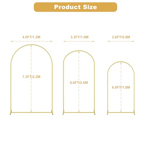UDEAR Metal Arch Backdrop Stand Set of 2(7.2FT,6.0FT),Arch Kit for Weddings,Parties,Events,Climbing Plants,Baby Shower Photo Backdrops,Gold - color: Gold, size: 7.2FT,6.0FT