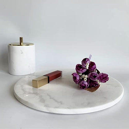 Natural Round Marble Tray Glossy Pastry Board for Dessert, Cheese, Coffee, Smooth on Both Sides (Volakas White) - color: Volakas White