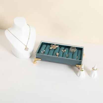 velvet slots Ring holder for jewelry organizer, Blue earring ring display stand for selling, felt ring jewelry holder tray showcase【Velvet slots Ring Holder-Blue】 - color: Blue