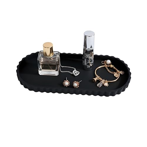 Black Oval Silicone Bathroom Vanity Tray - Decorative Soap Holder, Countertop Organizer for Kitchen/Bathroom/Coffee Table - Storage for Candle, Perfume, Jewelry Decor,Small Plant & Toiletries - color: Black