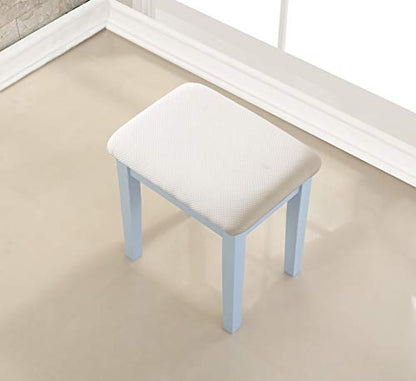 Roundhill Furniture Moniys Wood Makeup Vanity Table and Stool Set, Blue - color: Blue