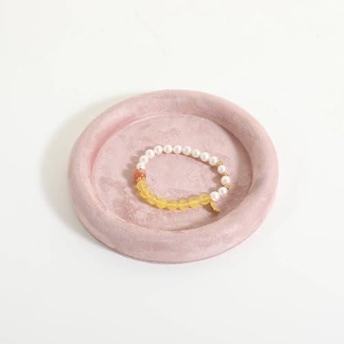 Velvet Jewelry Display Tray, Round Jewelry Organizer Plate, Empty Jewelry Showcase Tray for Necklaces, Bracelets, Rings, Earrings【Pink-Small, 5.9 x 5.9 in 】 - color: Pink, size: 5.9 x 5.9 in