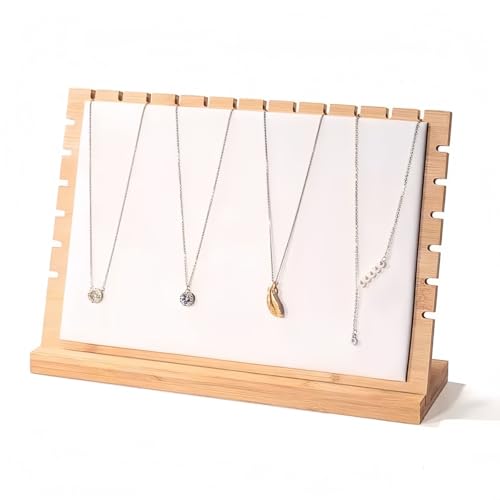 11.7"x7.6" Horizontal Necklace Jewelry Display Stand with Leather Soft Mat Wood Necklace Pendant Tabletop Display Storage Holder for Home Selling Shows - color: White, size: Medium