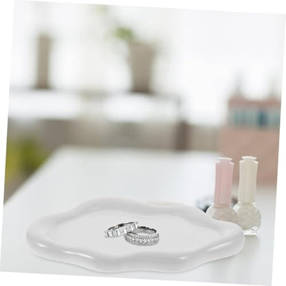 NUOBESTY Ceramic Jewelry Dish Cloud Shape Decorative Trinket Tray Ring Holder Smooth Edges Compact Organizer for Vanity Desk Photography Prop White with Speckled Design