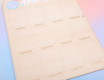 Mermaid Monthly Wooden Photo Board - Under The Sea 1st Birthday Party Decoration, Ocean Themed Milestone Board, 12-Month Photo Frame, Underwater World 1-12 Month Milestone Photo Board