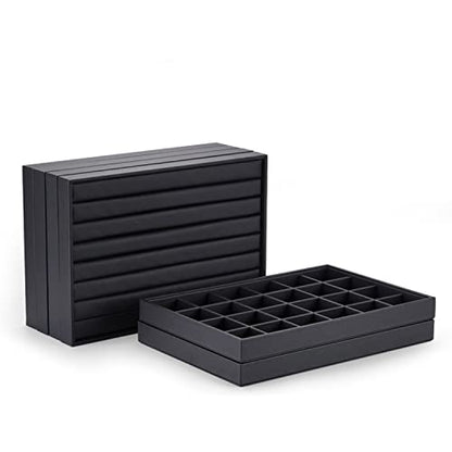 Black PU Leather Jewelry Display Tray 24 Grids Pendant Earrings Necklace Organizer Display Showcase Jewelry Storage Tray - style: Necklace Tray