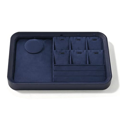 Oirlv Jewelry Display Tray for Vendors Velvet Jewelry Tray with Compartments for Rings and Necklaces(Blue) - color: Blue P21702