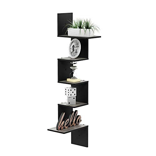 Furinno Rossi Wall Mounted Shelves, 5-Tier Rectangle, French Oak Grey/Black - color: French Oak Grey/Black, style: 5-Tier Square