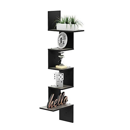 Furinno Rossi Wall Mounted Shelves, 5-Tier Rectangle, French Oak Grey/Black - color: French Oak Grey/Black, style: 5-Tier Square