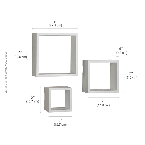 MELANNCO Floating Square Cube Shelves, for Bedroom, Living Room, Bathroom, Kitchen, Nursery, Set of 3, White, 3 Count - color: White, size: Set of 3