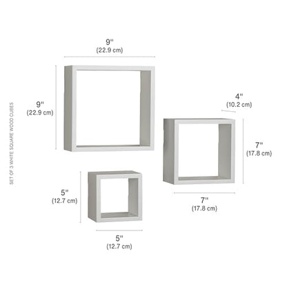 MELANNCO Floating Square Cube Shelves, for Bedroom, Living Room, Bathroom, Kitchen, Nursery, Set of 3, White, 3 Count - color: White, size: Set of 3