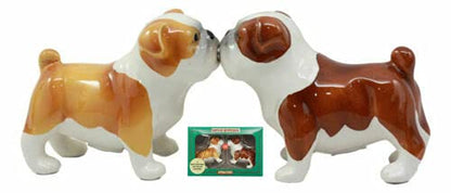 Ebros Gift "English Muscle" Fawn And Chocolate Bulldogs Salt And Pepper Shakers Ceramic Magnetic Figurine Set Bulldog Dogs Animal Accent Decors