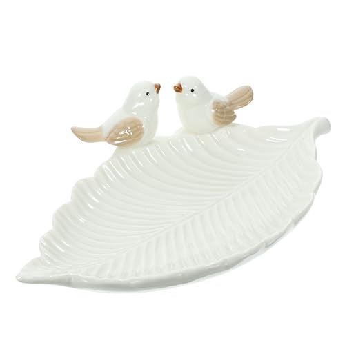 Ceramic Jewelry Holder Bird Leaf Shape Trinket Dish for Earrings Rings Bracelets Decorative Relief Jewelry Organizer Tray for Bathroom Vanity Table Storage and Photo Prop