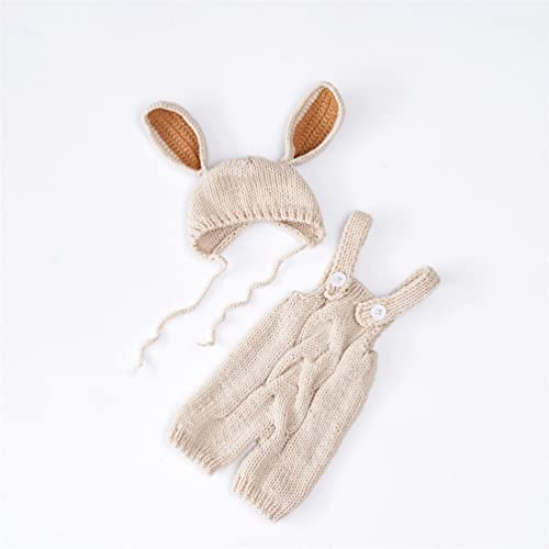 Newborn Baby Bunny Rabbit Crochet Knitted Photography Props Newborn Baby Outfits Diaper Costume - color: Cream-coloured