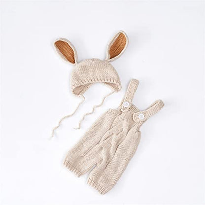 Newborn Baby Bunny Rabbit Crochet Knitted Photography Props Newborn Baby Outfits Diaper Costume - color: Cream-coloured