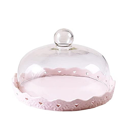 Food Covers,Splatter Covers,Cake Stands, 8 and 10 Inch Pink Lace Ceramic Discs with Lids, Birthday Party Dessert PlatesFruit Dome Keep Fresh Dome Cover Pastry Photo Props - size: 26.4cm