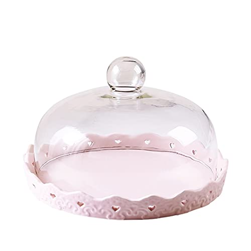 Food Covers,Splatter Covers,Cake Stands, 8 and 10 Inch Pink Lace Ceramic Discs with Lids, Birthday Party Dessert PlatesFruit Dome Keep Fresh Dome Cover Pastry Photo Props - size: 26.4cm