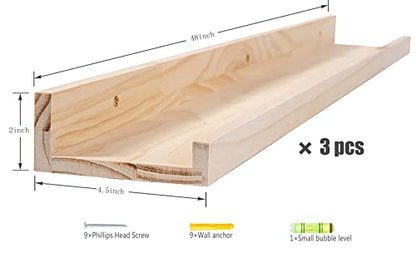 MBYD 48 Inch Floating Shelves Natural Wood, Wall Mount Picture Ledge Wooden Wall Shelf for Bedroom, Living Room, Office, Kitchen, Set of 3 Same Dimensions - color: Natural, size: Set of 3 48 in