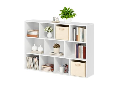 Whitmor 11 Cube Storage Organizer, 4 Tier Stackable Bookcase, Open Storage Display Bookshelf, Storage Cabinet for Living Room, Bedroom, Home, Office, 29.1" L x 9.4" W x 41.7" H, White - color: White, size: 11 Cube Stackable