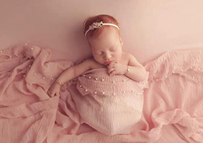 Newborn Photography Props Baby Photoshoots Pearl Wraps Girl Photo Posing Layers with Headband Accessories (Pink) - color: Pink