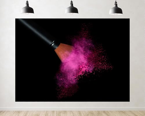 Trykid 15x8ft Makeup Brush Powder Backdrop Beauty Cosmetics Photography Magenta Pigment Explosion Background Tapestry Salon Photoshoot Glamour Party Decoration Photo Studio Prop Fabric Backdrop - size: 15x8ft