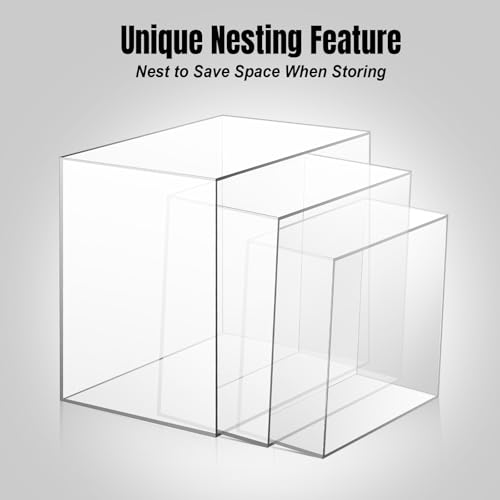 Clisela 3pcs Acrylic Cube Display Stands Box Risers with Hollow Bottoms, Food Risers for Buffet Table, Decorative Display Stand Shelf for Dessert Collectibles Jewelry Figures Show - Clear 6" 7" 8" - size: (6,7,8)"- Clear