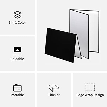 Meking 3 in 1 Photography Reflector Cardboard, 12 x 8 inch Folding Light Diffuser Board for Still Life, Product and Food Photo Shooting - Black, Silver and White, 2 Pack - size: 2Pcs A4 Black Silver White