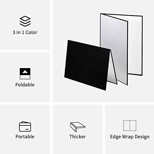 Meking 3 in 1 Photography Reflector Cardboard, 12 x 8 inch Folding Light Diffuser Board for Still Life, Product and Food Photo Shooting - Black, Silver and White, 2 Pack - size: 2Pcs A4 Black Silver White
