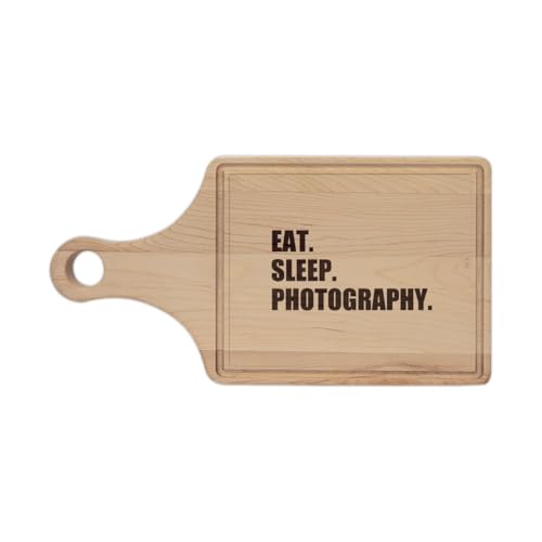 3dRose Eat Sleep Photography - gift for photographer shooting fans black text Paddle with drip ring 13.5x7 Maple Cutting Board - color: Maple