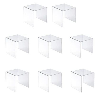 Jusalpha® 8 PC 4'' Clear Acrylic Risers, Acrylic Display Risers Shelf Showcase Fixtures for Jewelry, Display Stand for Amiibo Funko POP Figures, Cupcakes, Food Display, Cabinet- Lot of 8 (4x4x4 Inches) - size: 4x4x4 Inches