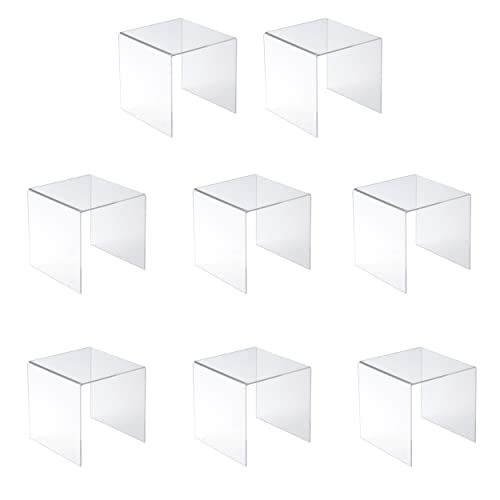 Jusalpha® 8 PC 4'' Clear Acrylic Risers, Acrylic Display Risers Shelf Showcase Fixtures for Jewelry, Display Stand for Amiibo Funko POP Figures, Cupcakes, Food Display, Cabinet- Lot of 8 (4x4x4 Inches) - size: 4x4x4 Inches