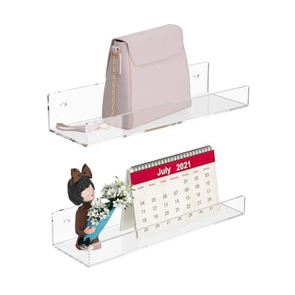 12'' Clear Acrylic Wall Shelf 2 Pack, Tranparent Perspex Floating Shelves, Acrylic Shelf for Bedroom, Living Room, Dining Room, Kitchen, Bathroom, Dining Room - color: Clear, size: 12 Inch