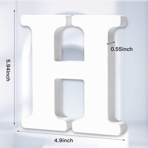 AOCEAN 6 Inch White Wood Letters - Unfinished Wood Letters for Wall Christmas Decor Standing Letters Slices Sign Board Decoration for Xmas Home Party Projects (H) - style: H
