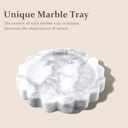 Round Marble Tray with Scalloped Edge, Natural Small Marble Tray for Decorative Jewelry Candle Lotion - style: Round