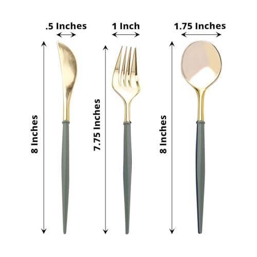 Efavormart 24-Pack 8" Gold and Dusty Sage Disposable Plastic Silverware; Botanical Dual-Tone Heavy-Duty Cutlery for Spring Galas, Garden Weddings and Nature Themes - color: Dusty Sage, size: 8"