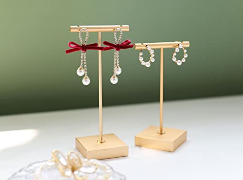 Gold earring T Stand, Metal Earring Display stand for selling, Small Jewelry earring storage organizer, Mini earring holder for online Photography Props【Gold-Square Base Height 5.1 inch】 - color: Gold